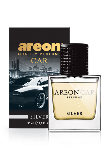 Areon Car Perfume 1.7 Fl Oz. (50ml) Glass Bottle Car Air Freshener Spray, Silver