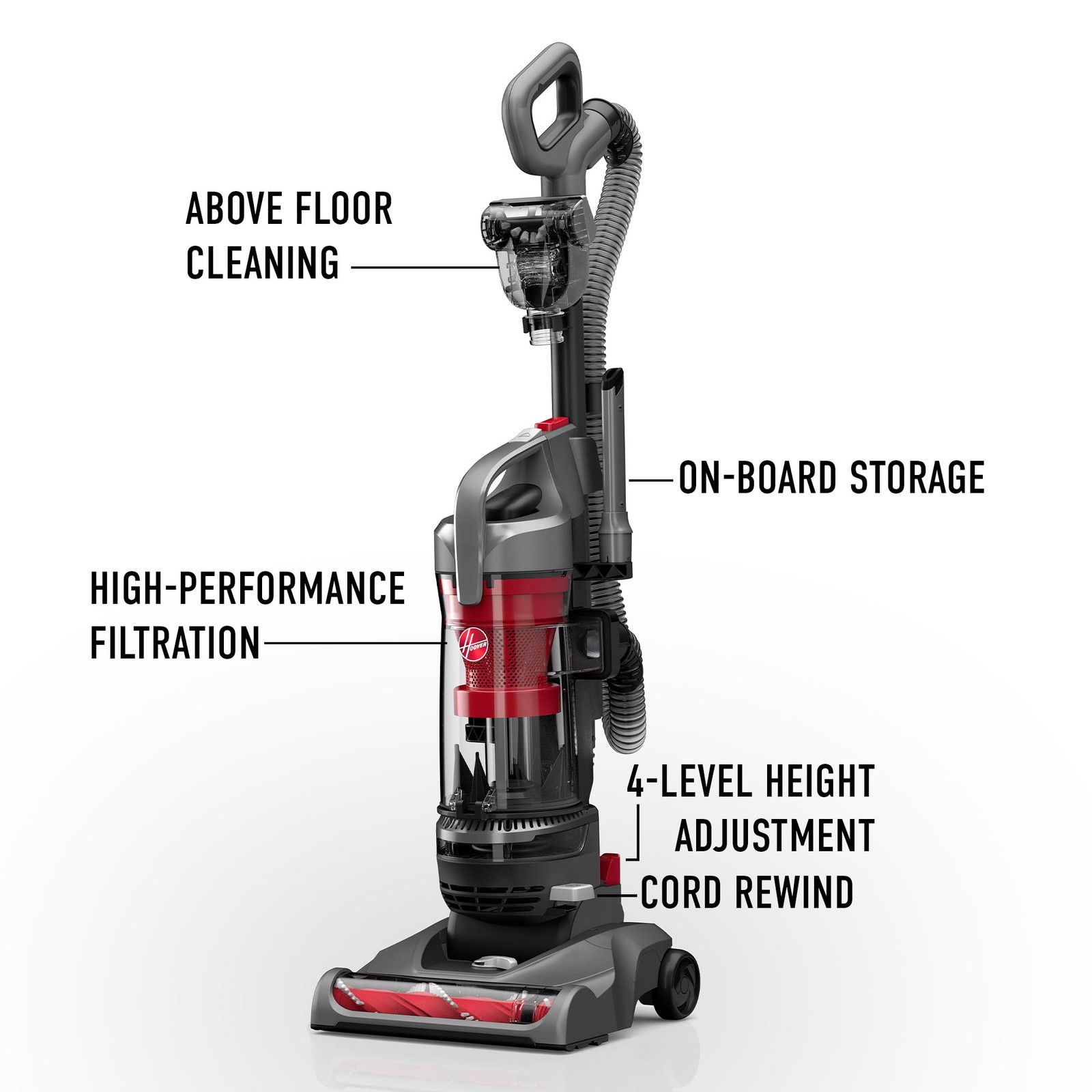 Hoover Rewind Pet Bagless Upright Vacuum Cleaner, Automatic Cord Rewind, Turbo