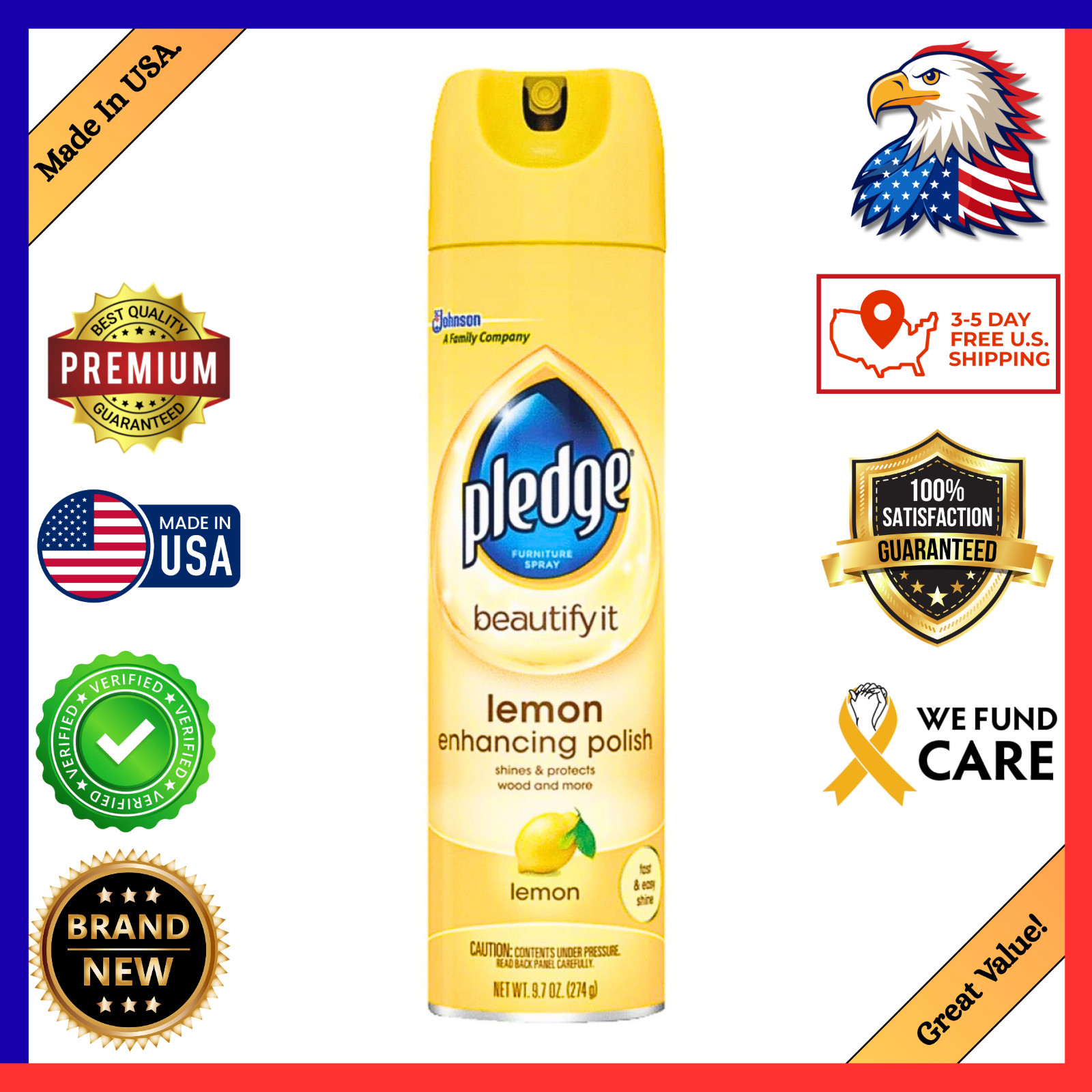 Pledge Enhancing Polish, Wood & Furniture Spray, Lemon Scent, 9.7oz