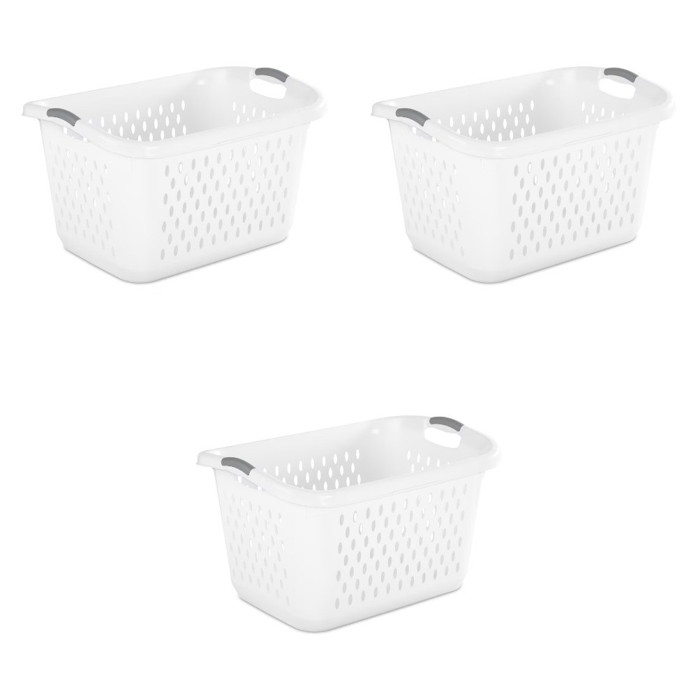 Extra Large 2.7 Bushel Plastic Laundry Basket with 2 Carry Handles, White, Adult