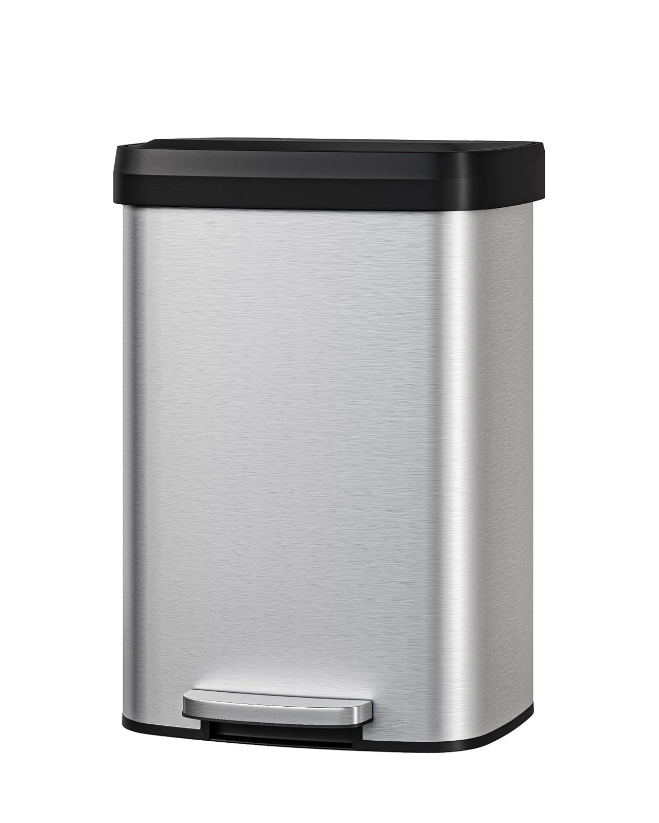 13 Gallon Stainless Steel Kitchen Trash Can with Lid, Rustproof Step-on Garbage