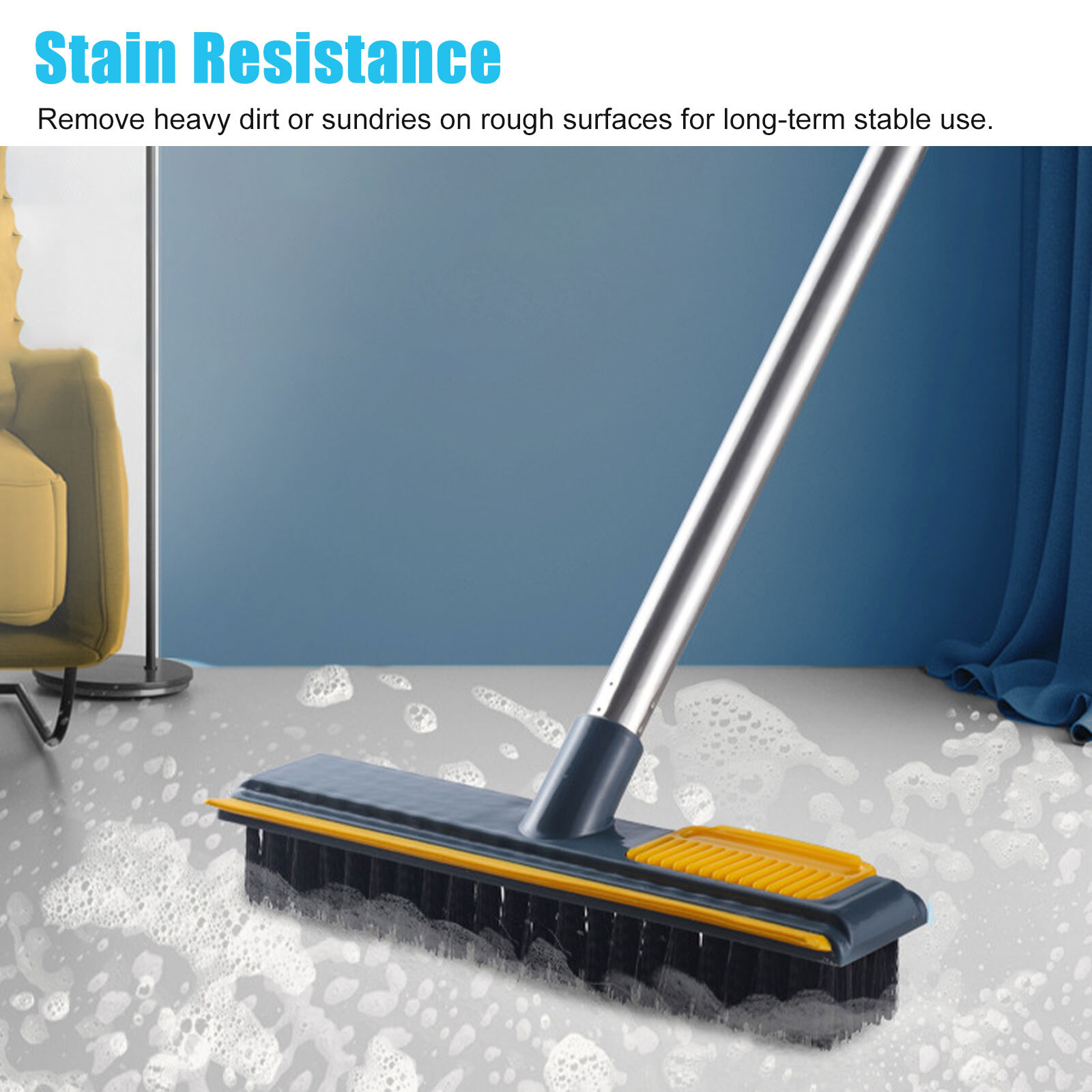 Floor Scrub Brush 2 in 1 Cleaning Scraper & Push Broom Stiff Bristle Long Handle