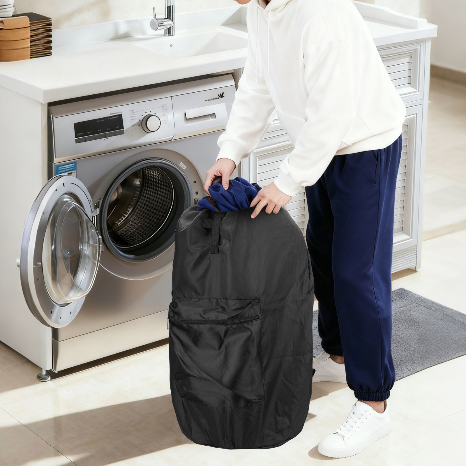 Heavy Duty Large Laundry Bag Backpack Oxford Fabric w/ Buckle Drawstring Closure