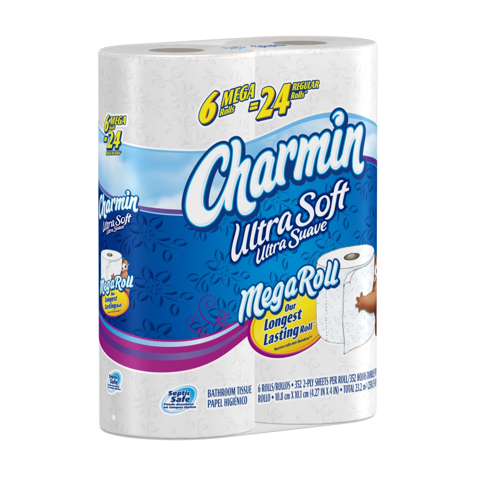 Charmin Ultra Soft Toilet Paper 6 Mega Rolls = 352 Count (Pack of 6), White