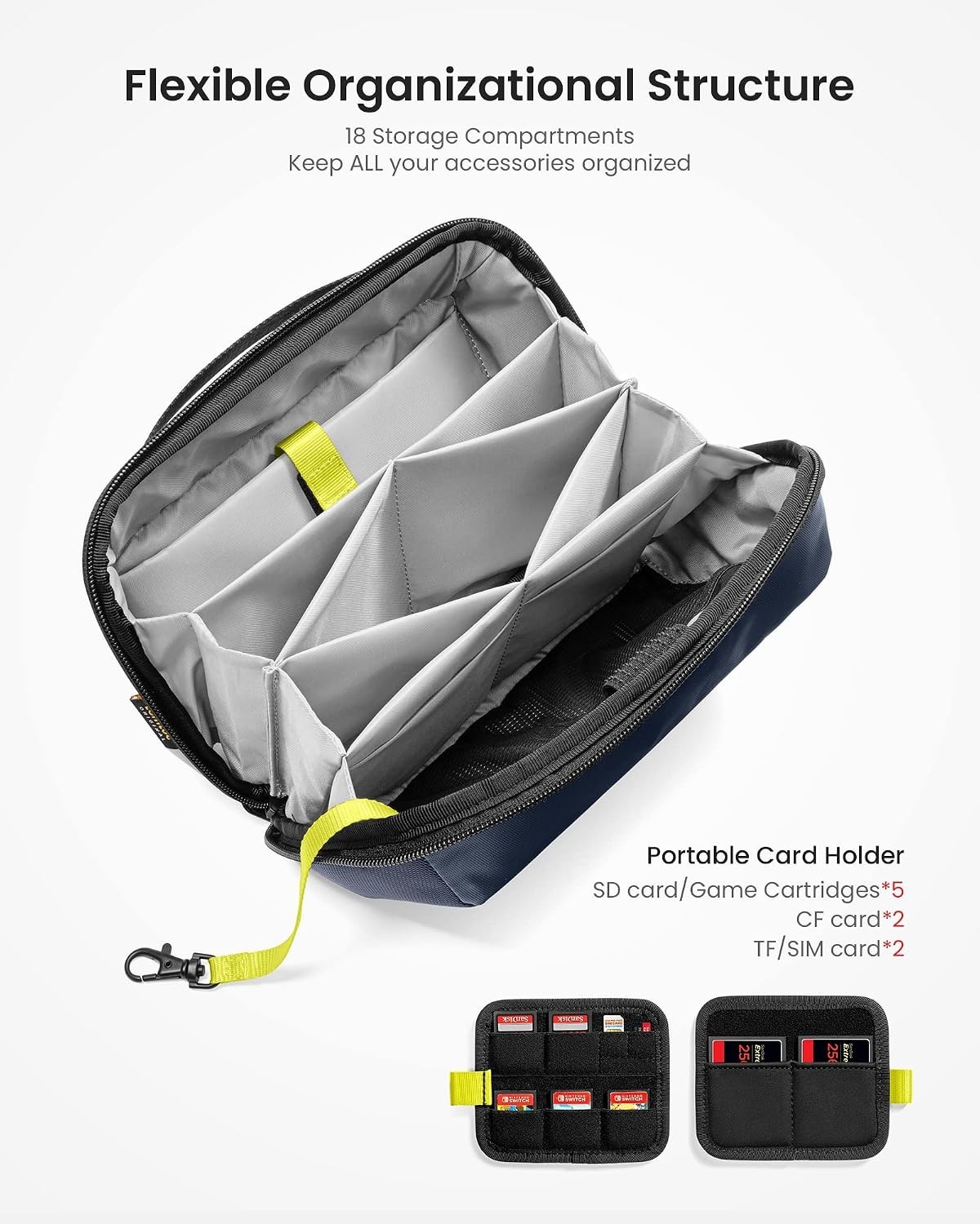 Tech Accessory Storage Bag with Removable Card Slots and Water-Resistant Design