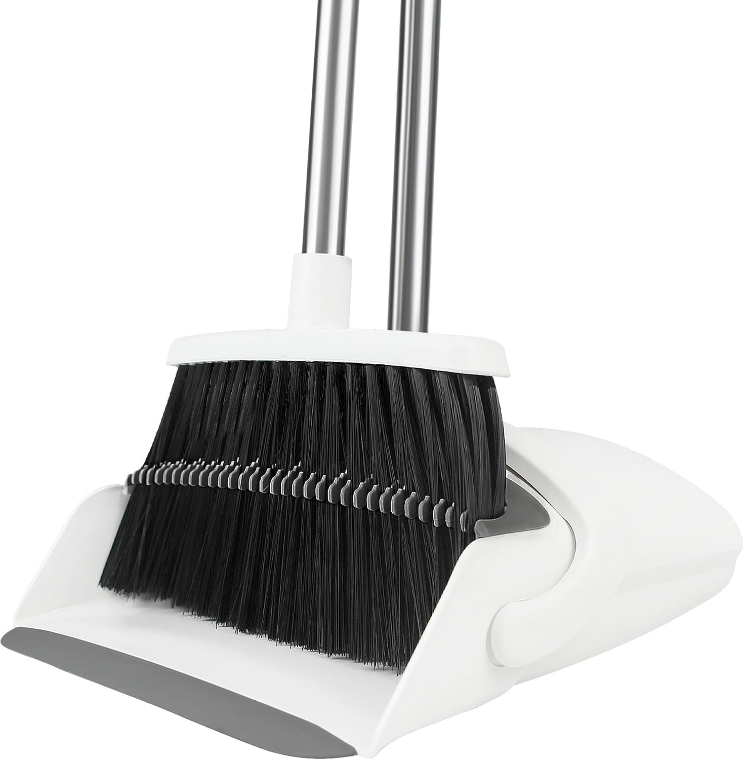 Long Handle Broom & Dustpan Set, Self-Cleaning Teeth, Heavy Duty Indoor/Outdoor