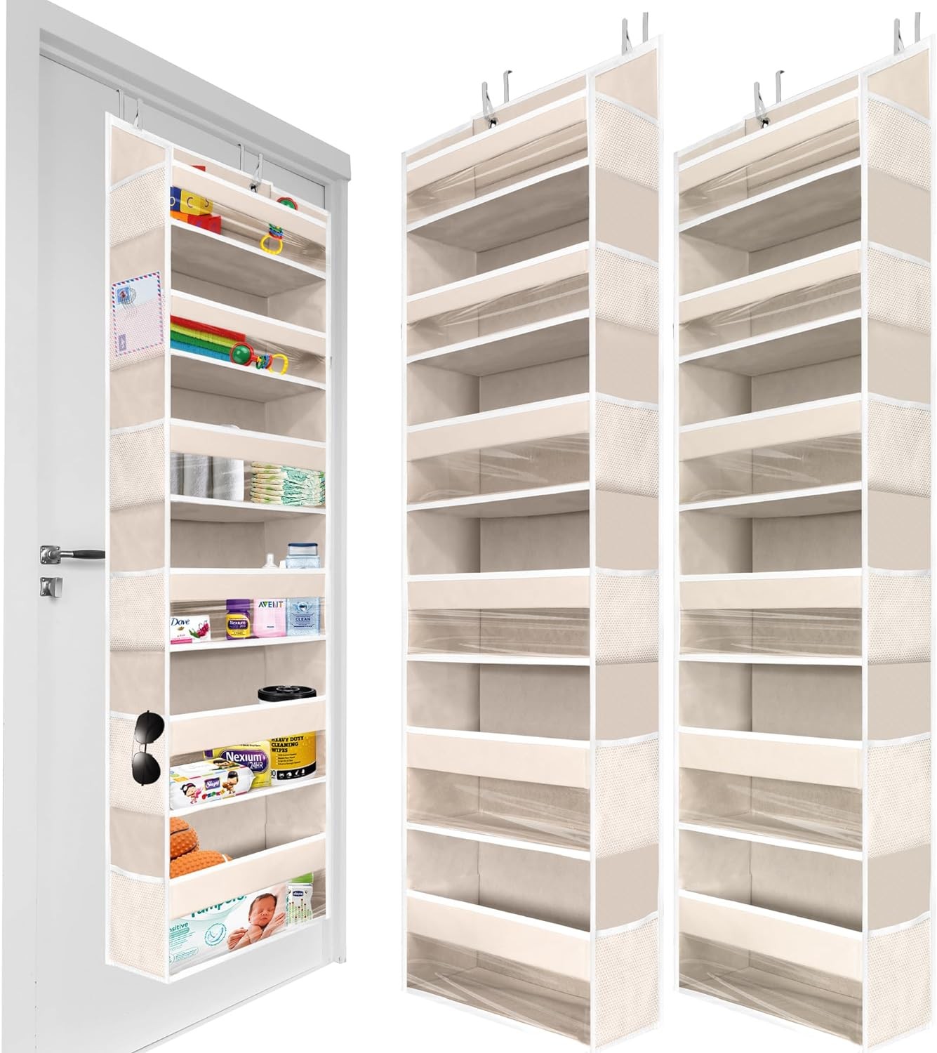 HOMELUX THEORY 2 PC Heavy Duty Over the Door Organizer 2 sets, Ivory