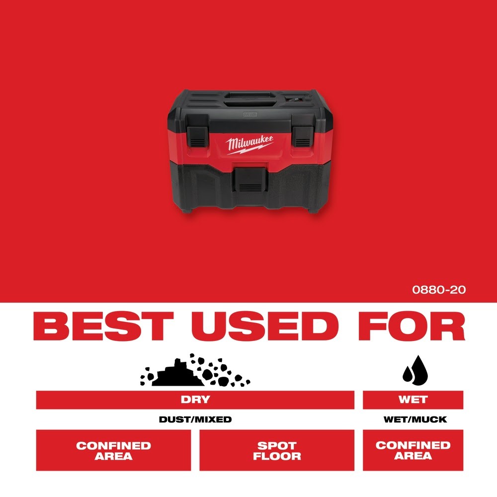 Milwaukee 0880-20 M18 2-Gallon Cordless Portable Wet/Dry Vacuum (Tool Only)