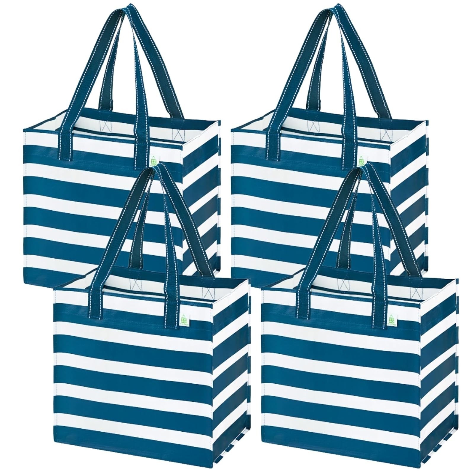 VENO 4 Pack Large Reusable Grocery Bags with Hard Bottom – Gray