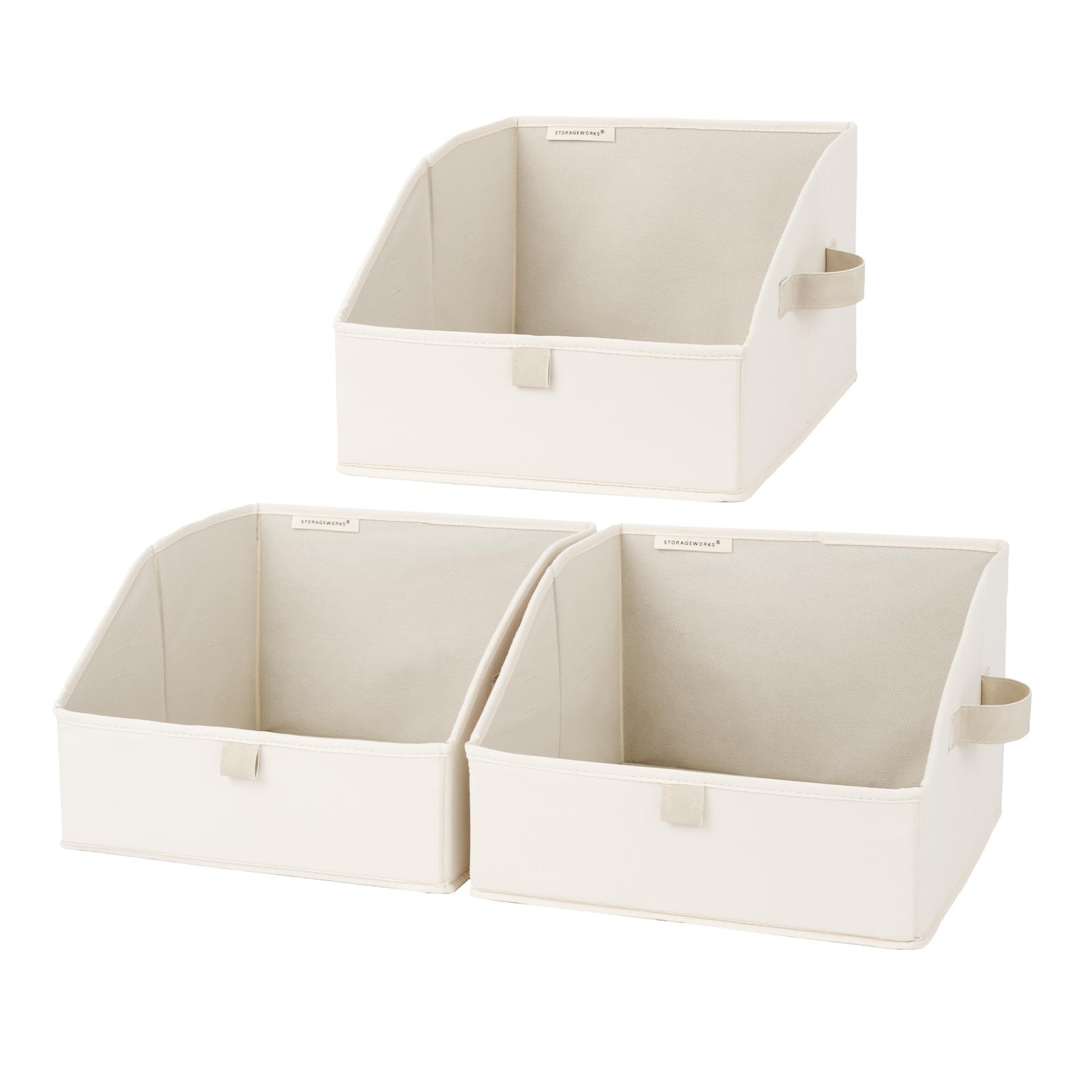 Fabric Closet Storage Bins Trapezoid Organizer Box Foldable Baskets Beige 3 Pack