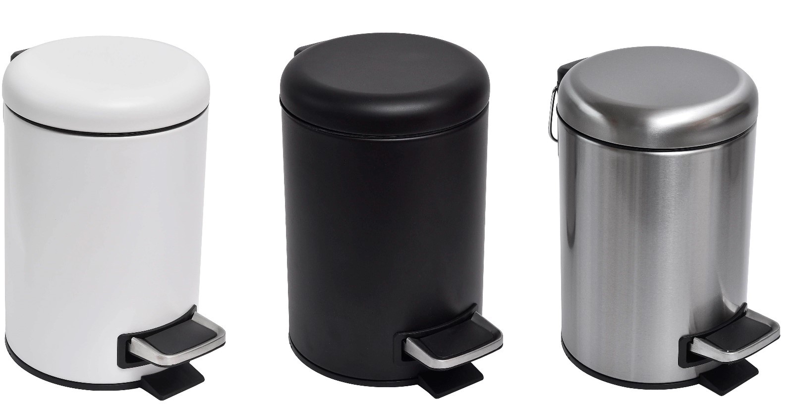 Soft Close Lid Round Metal Bath Floor Step Trash Can Waste Bin 3-liters-0.8-gal