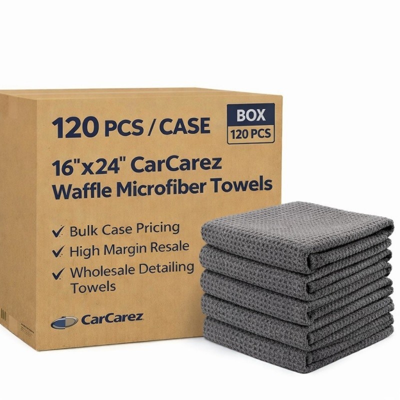 CarCarez Gray Waffle Microfiber Towels 16″x24″ 380GSM 120 Pack Bulk Case