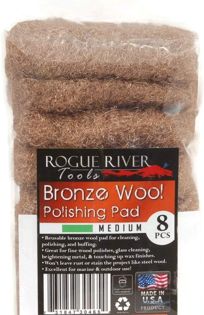Rogue River Tools Bronze Wool Pads (8pc)- CHOOSE GRADE. Marine, Glass, Wood, USA