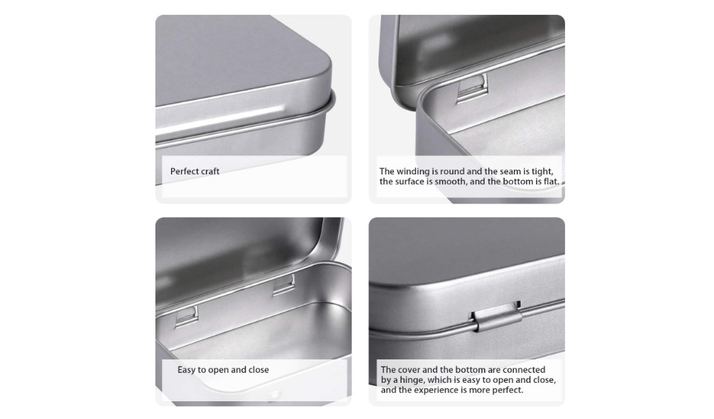 40 Piece Metal Rectangular Empty Hinged Tin Box Containers Mini Portable Silver
