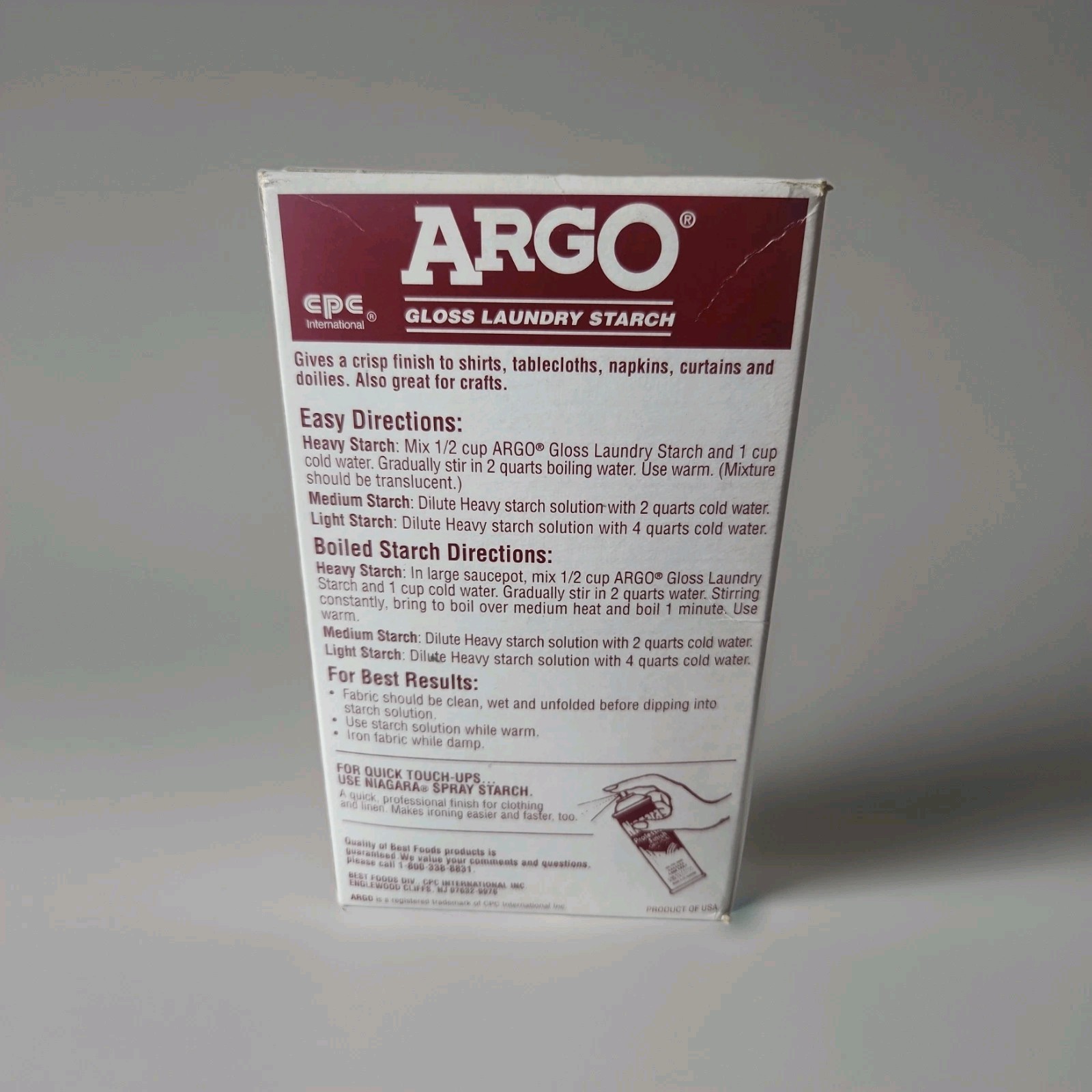 (1) New ARGO Gloss Laundry Starch Red 16oz Box – Discontinued NOS