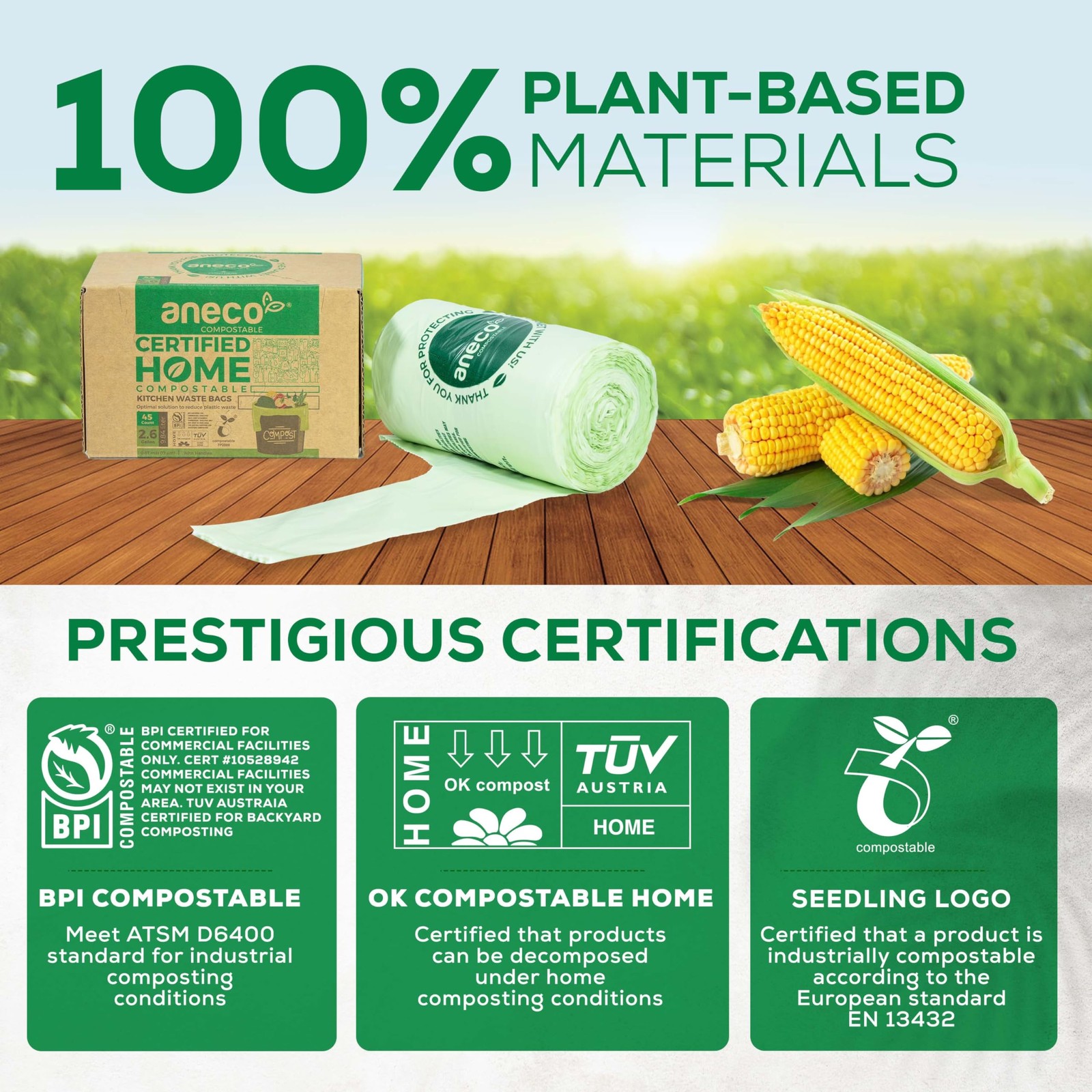 100% Compostable Food Waste Bags 2.6 Gallon With Handles, Small Compost Bags …
