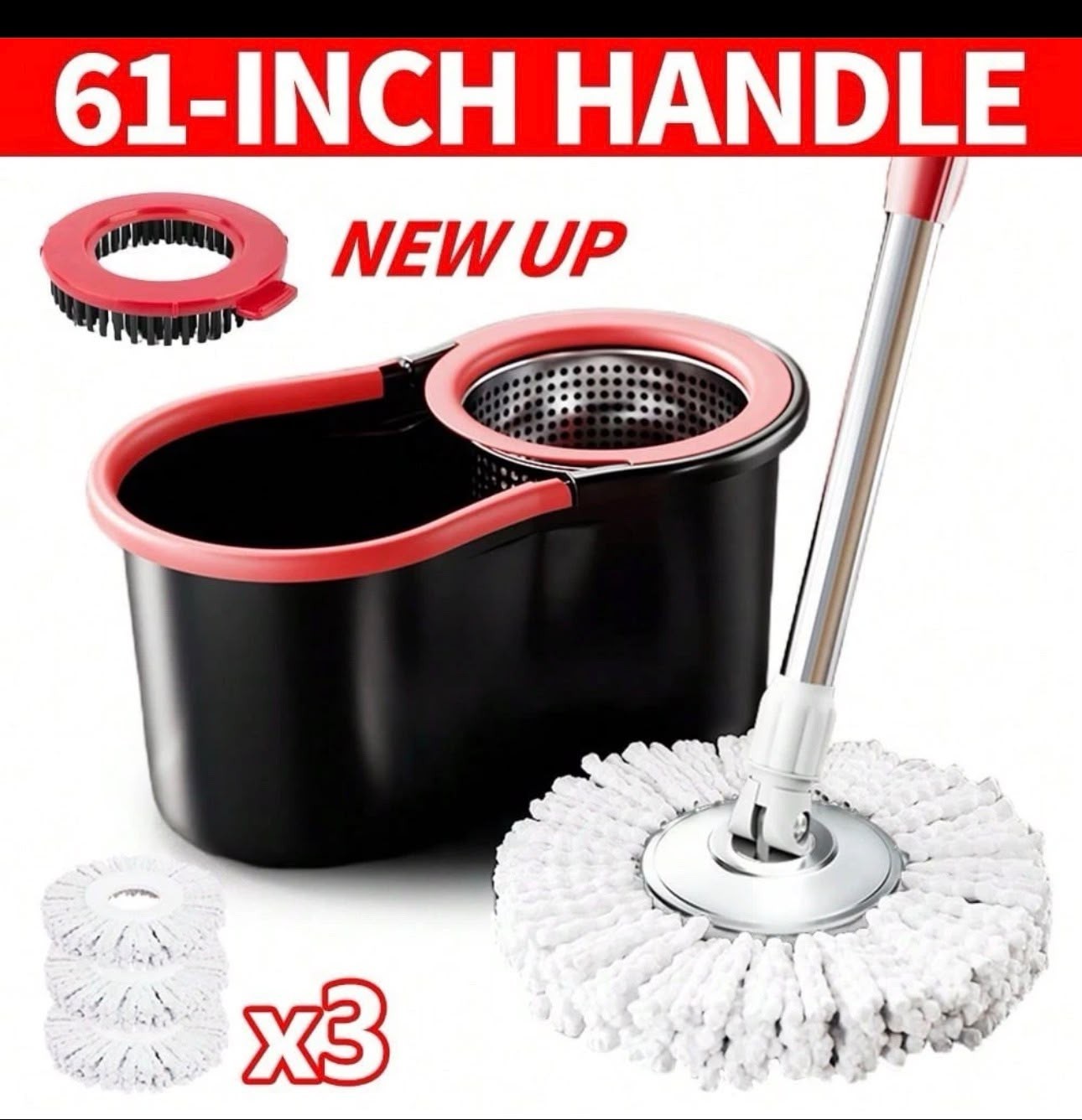 360° Spin Mop and Bucket Set with 3 Microfiber Heads Adjustable Handle Cleaning