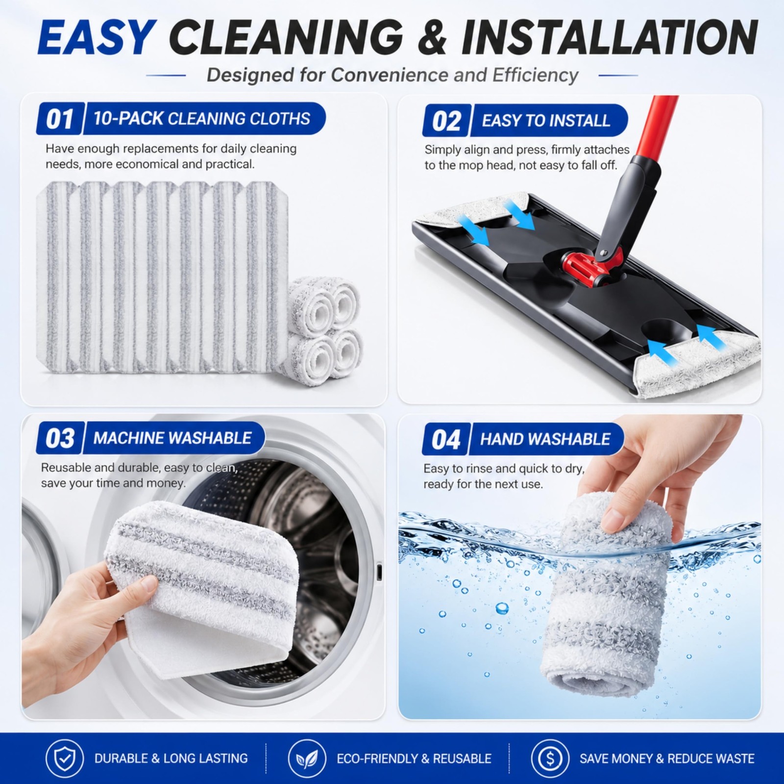 10 Pack H2prO Mop Pads,Compatible with O Cedar H2prO Flat Mop System Universa.