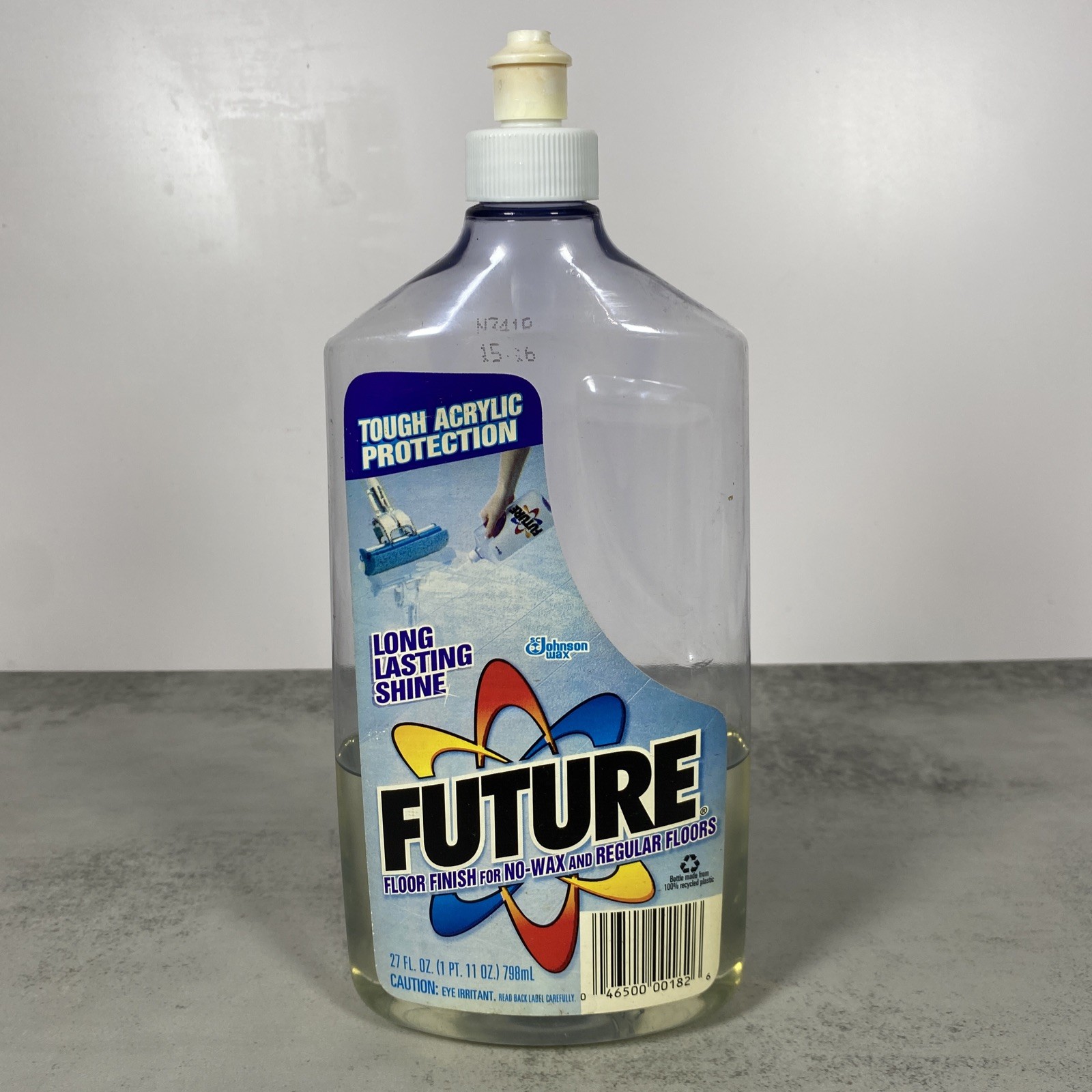Vintage FUTURE Floor Finish Atomic Label 27 oz Johnson Wax 1997 Bottle 30% Full