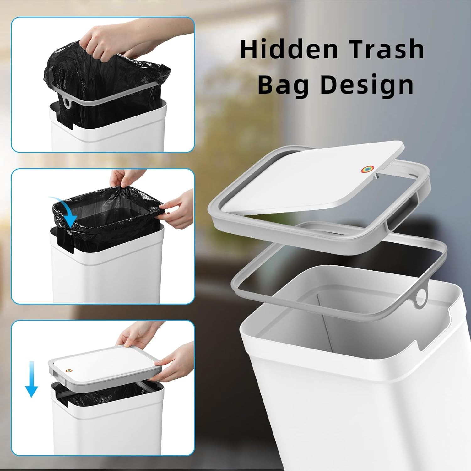 Garbage Can with Pop-Up Lid, MediumTrash Can, Slim Trash Bin Waste Basket-New