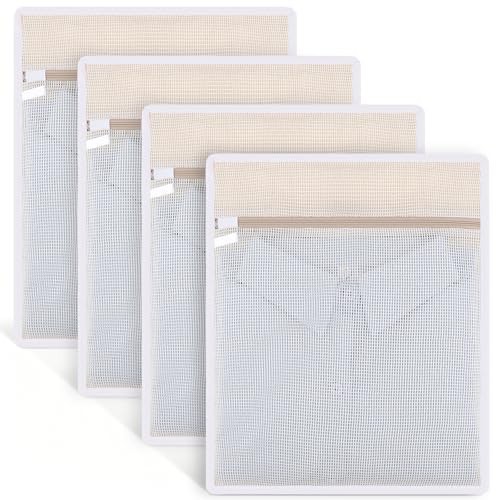 4 Pack Durable Cotton Mesh Laundry Bags for Delicates – 12×16inch 4 Medium