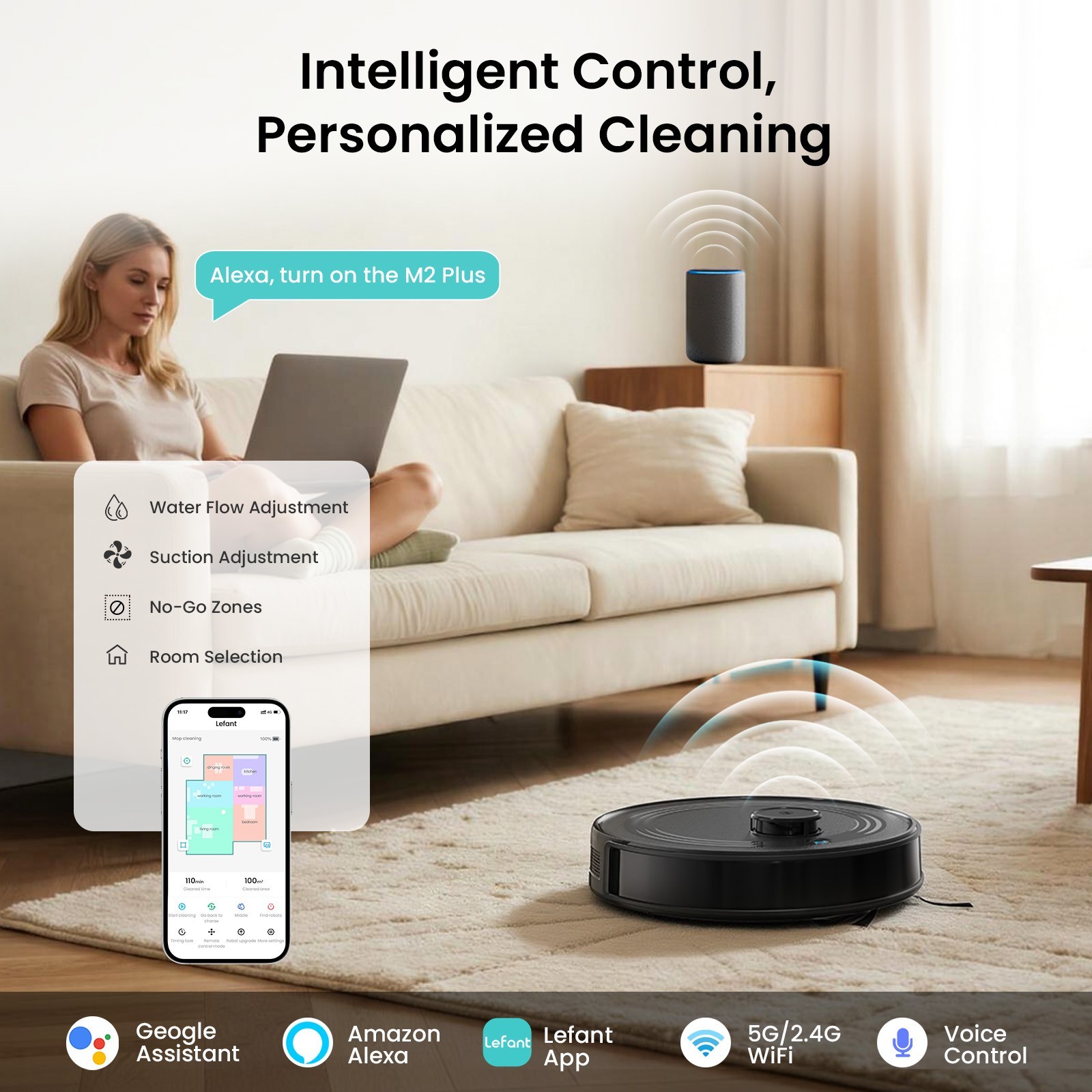 Lefant M2 Plus 7000Pa Robot Vacuum Cleaner Self-Emptying 2.4G/5G Smart Sweeper