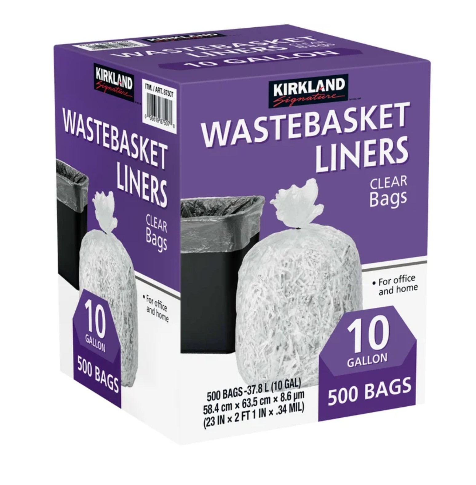 Kirkland Signature 10 Gallon Clear Wastebasket Liner Bags for Trash Can 500 ct