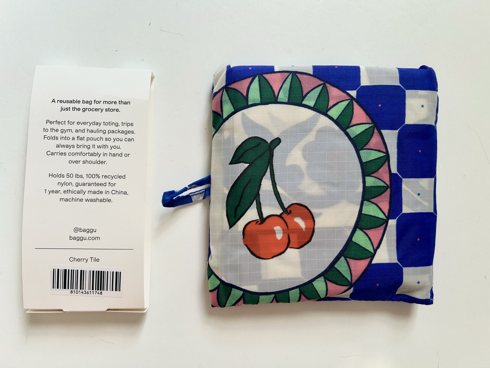 NEW! Baggu STANDARD BAG in “Cherry Tile” — Washable Recyc. Nylon SOLD OUT + RARE