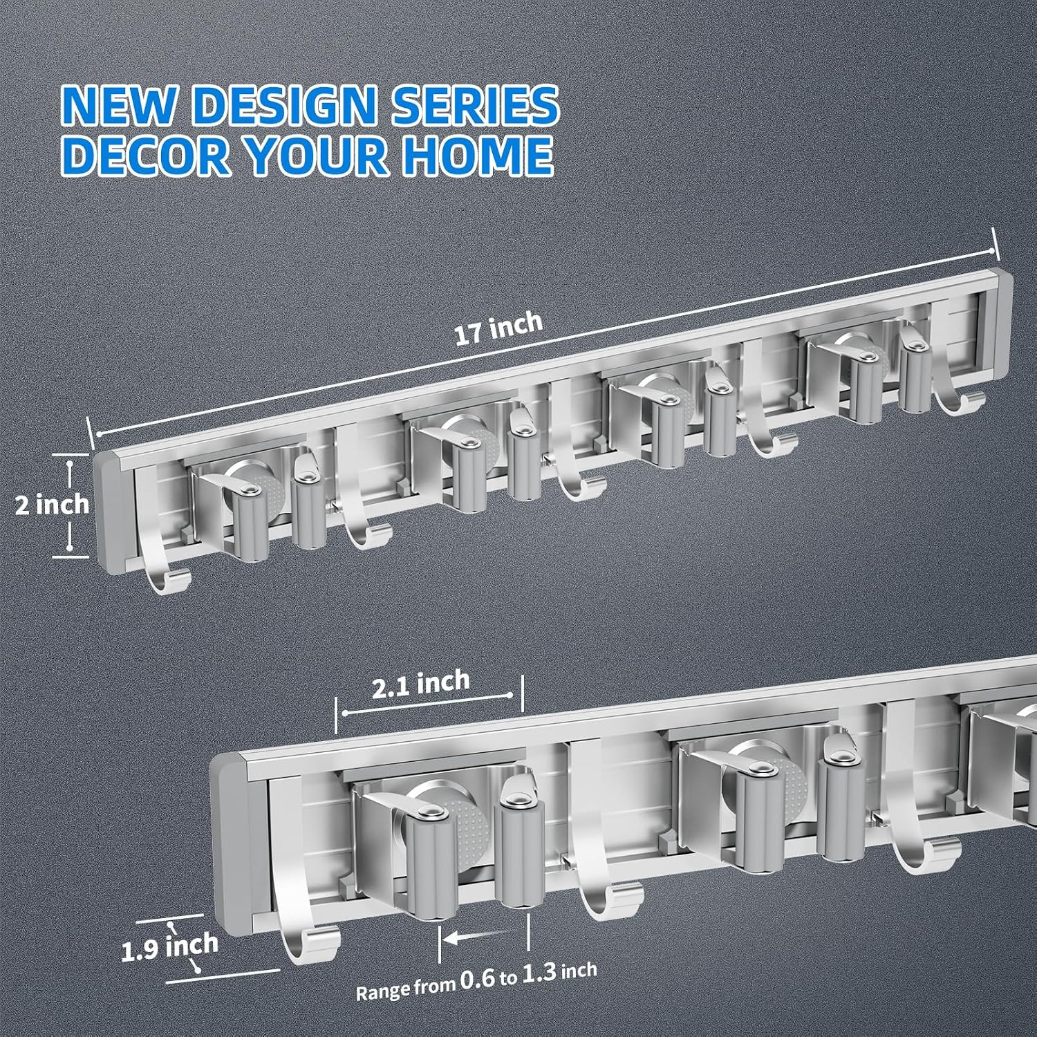 Broom Holder Wall Mount Mop Hanger Tools Organizer 4Racks 5Hooks | Adjustable St