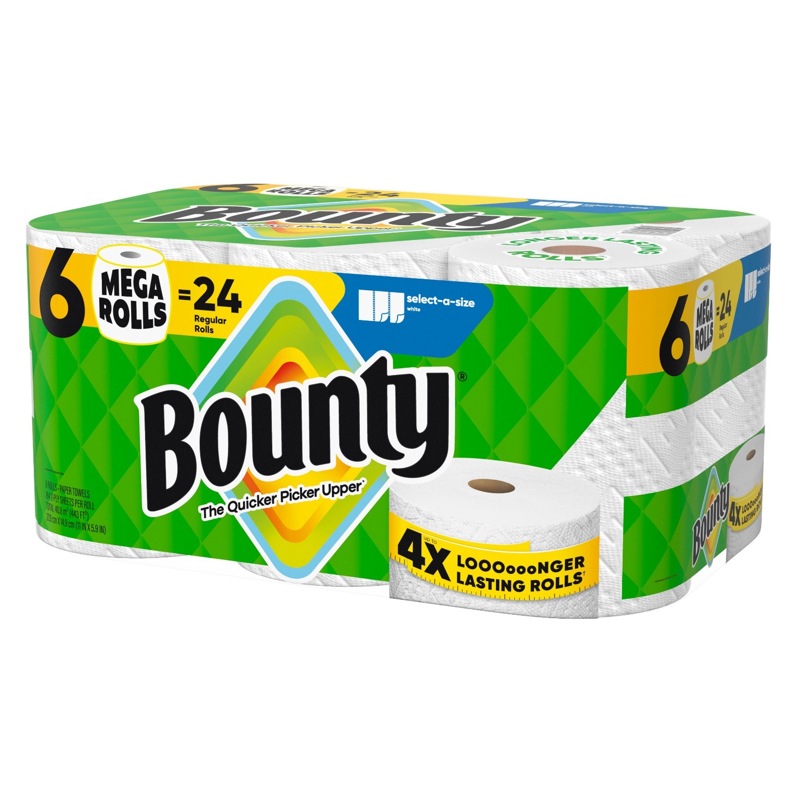 Bounty Paper Towels Select-A-Size White, 6 Mega Rolls, 164 Sheets per Roll