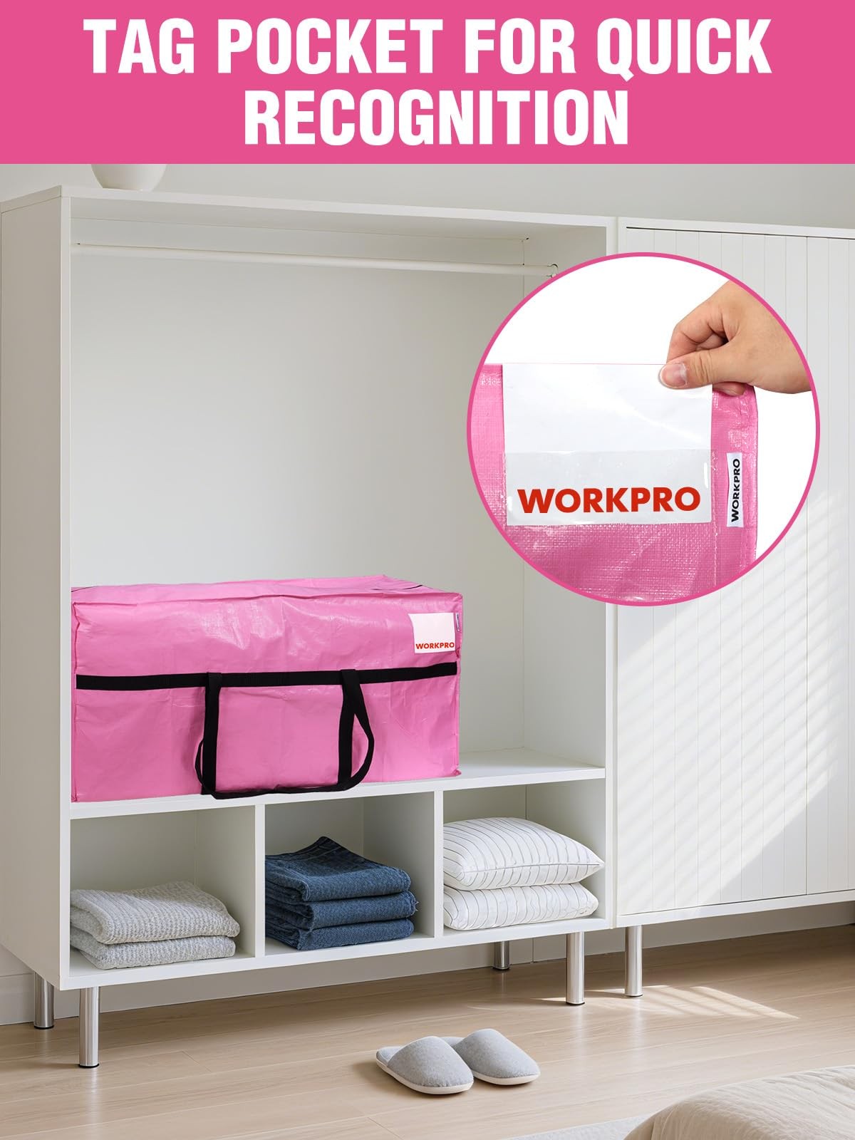 WORKPRO 66 Gallon Heavy-Duty Extra Large Moving Bags with Zippers Carry Handles