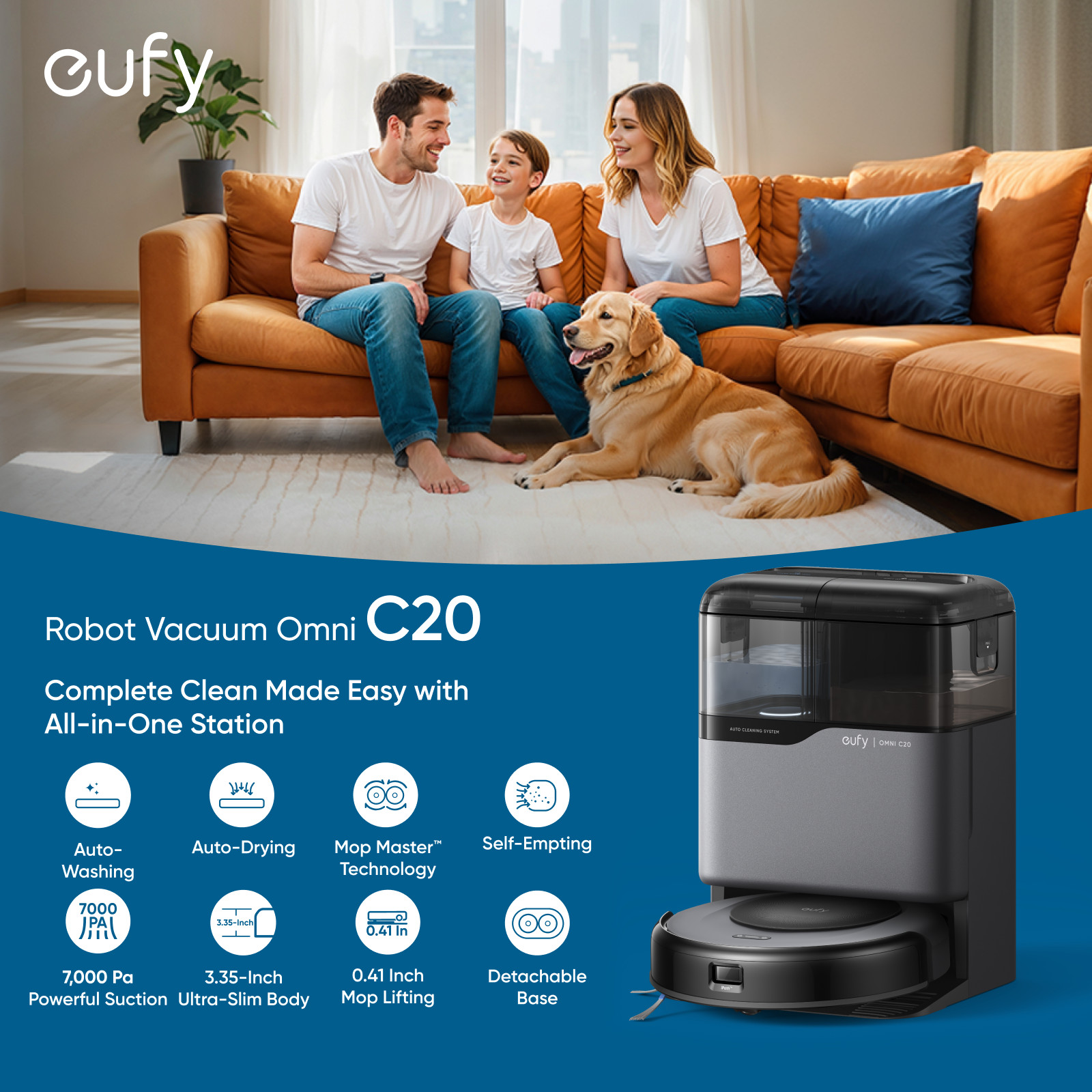 eufy Robot Vacuum and Mop Combo C20 + Cleaning Solution-Certified Refurbished