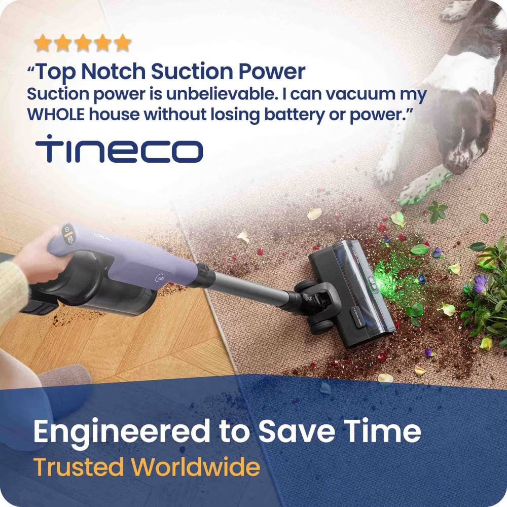 Tineco GO Pet Plus 500W Powerful Cordless Vacuum 8.3″ Cleaning Path Purple