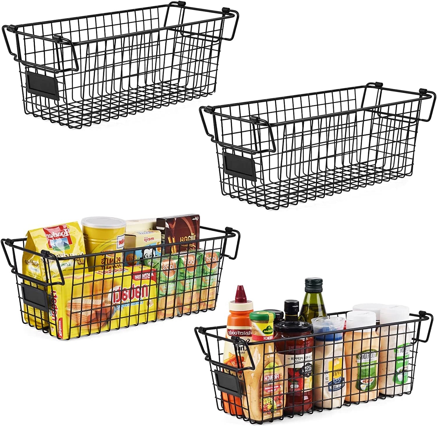 Brand New — Stackable Wire Basket Storage Shelf Organizer with Handles 4 pack