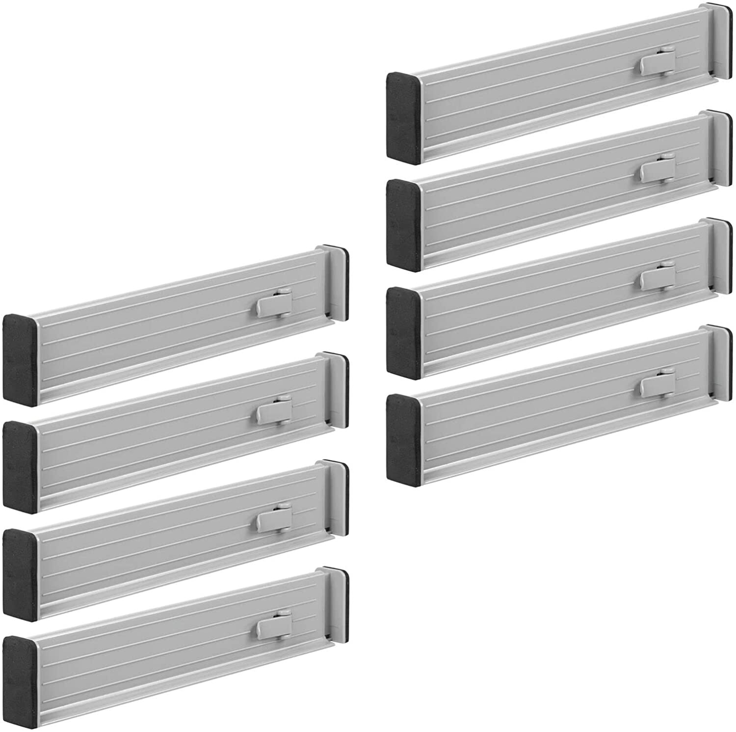 mDesign Expandable Dresser Drawer Divider, Foam Ends – 8 Pack – Gray/Black