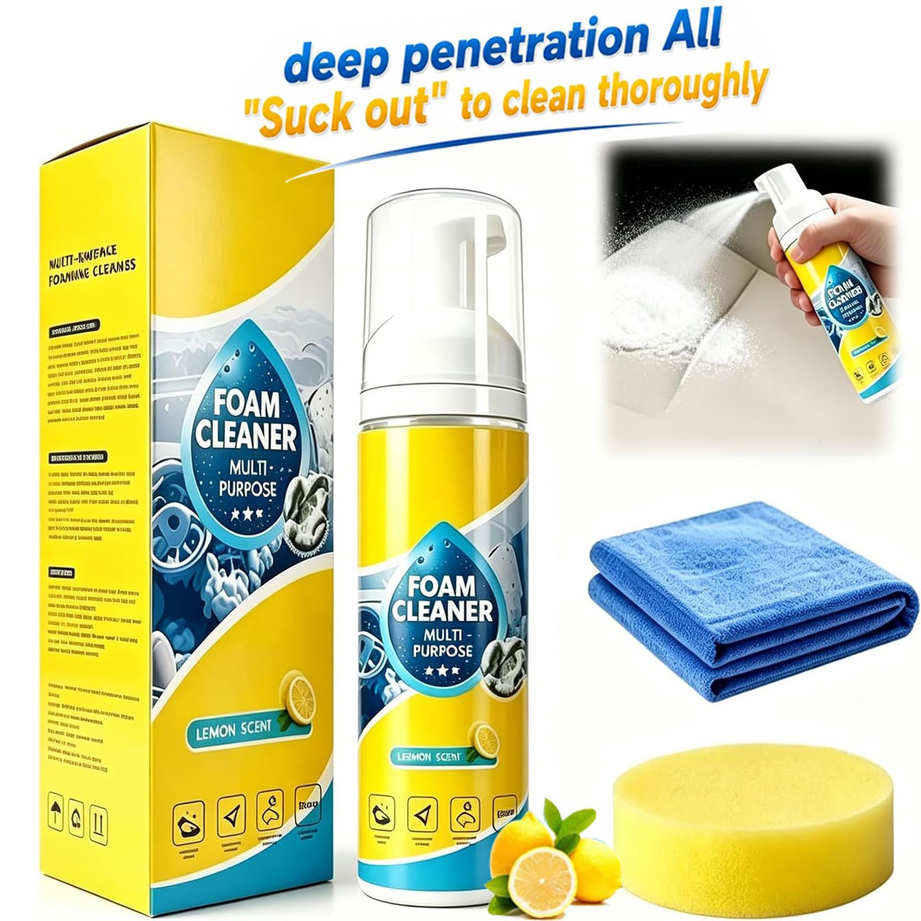 4-in-1 Multi-Enzyme Foam Cleaner, All-Purpose Spray 5oz with Sponge &Towel 150ml