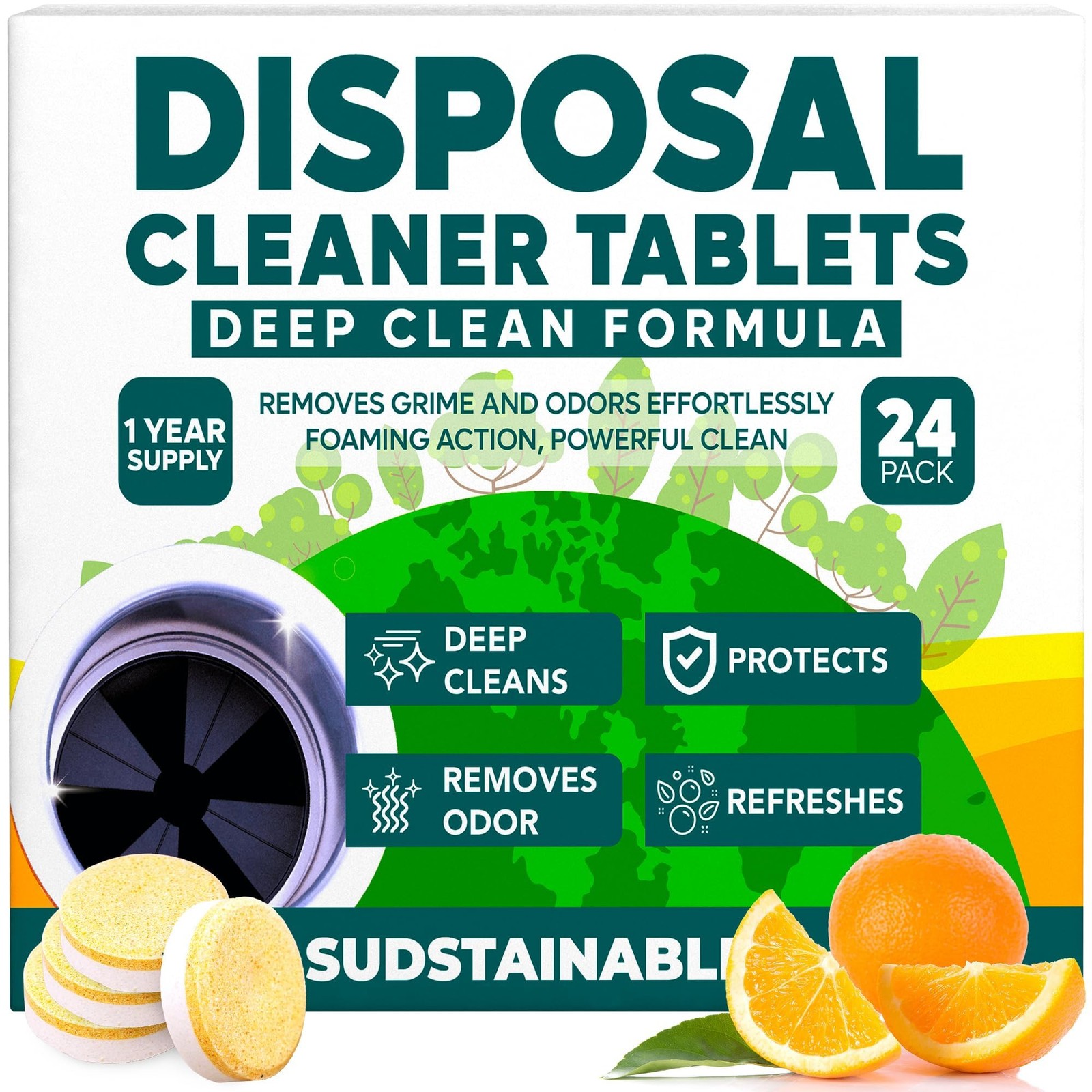 Sudstainables Garbage Disposal Cleaner Tablets 24-Pack – 1 Count (Pack of 1)