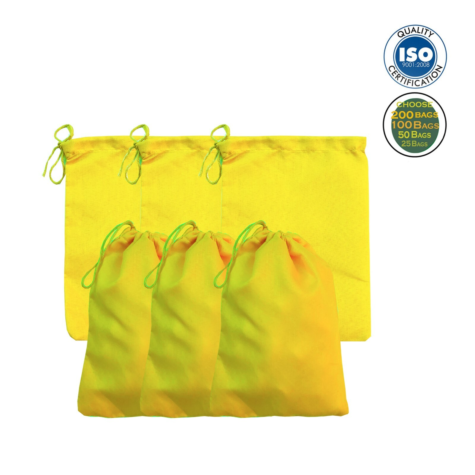 Yellow Poly – Cotton Bags, Reusable Produce Bags, Single Drawstring – lot