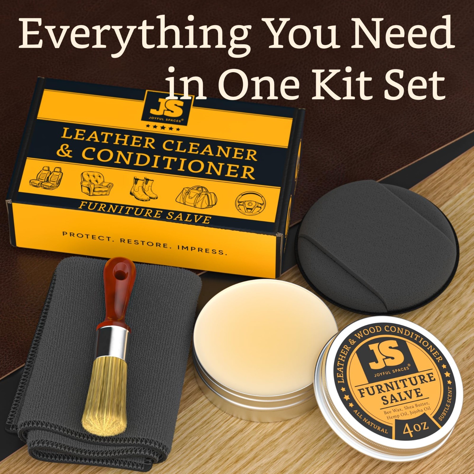 Leather Conditioner & Repair Kit, Furniture Salve, Beeswax Polish, Wood Restorer