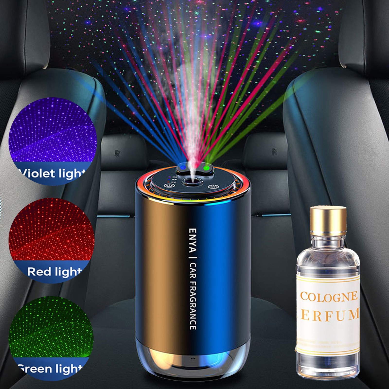 Car Diffuser Air Freshener Smart Car Fragrance Air Freshener 3 Lights and oil