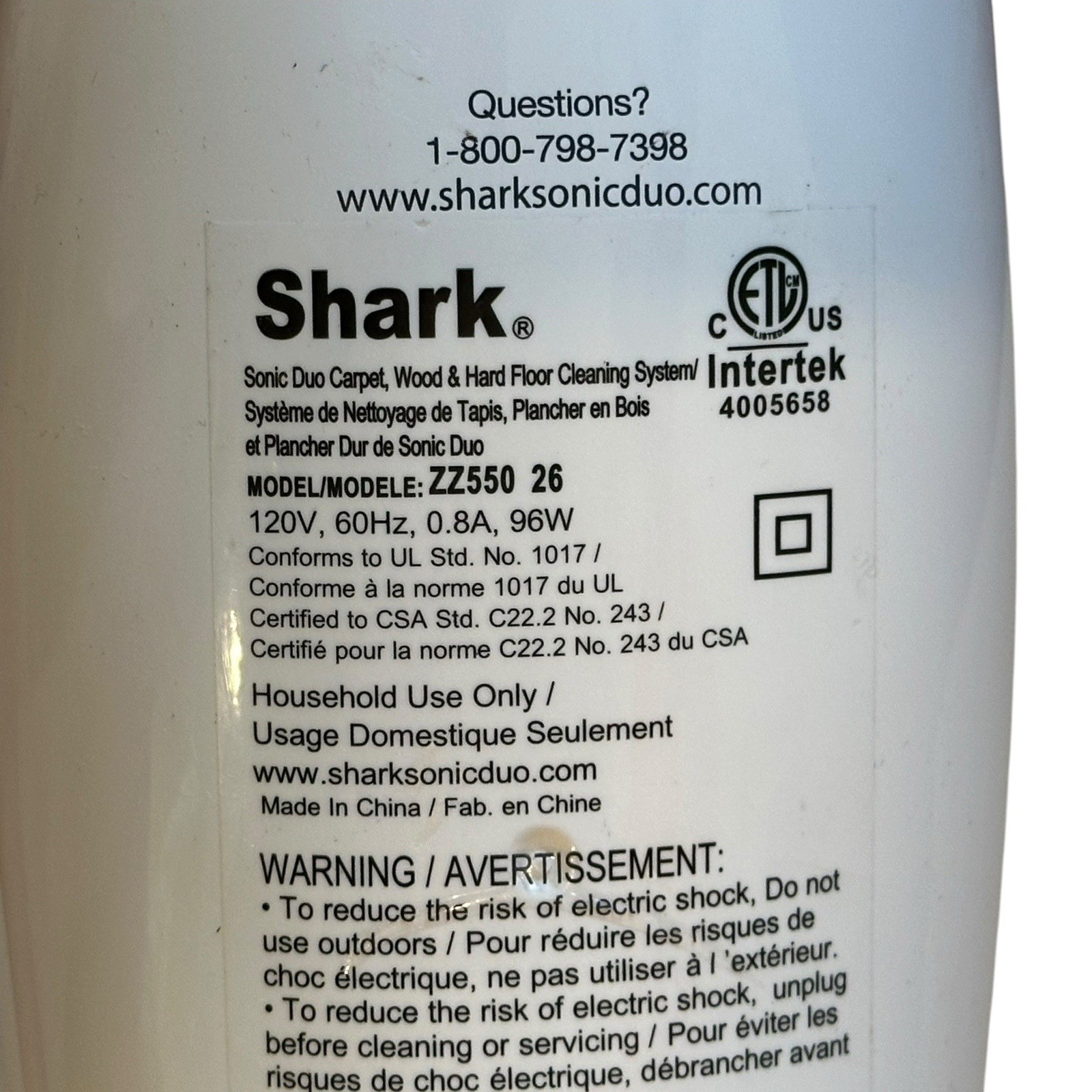 Shark Sonic Duo Carpet Hard Floor Cleaner W/ Bottle Pad Scrubber ZZ550 Airglide
