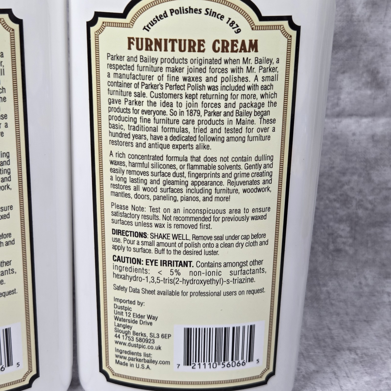 2 Pack Parker & Bailey Furniture Cream With Lemon Oil Cleans Polsihes Wood 16oz