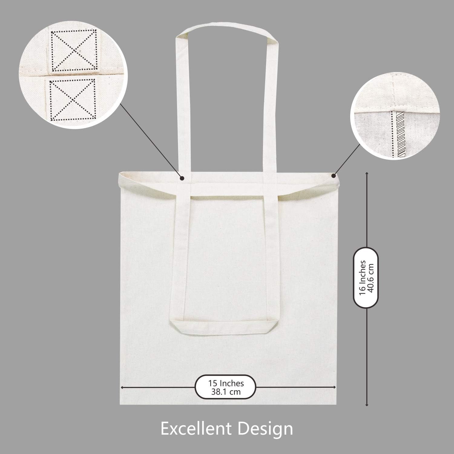 TOPDesign 48-Pack Economy Cotton Shopping Tote Bags (16″ x 15″) — Reusable