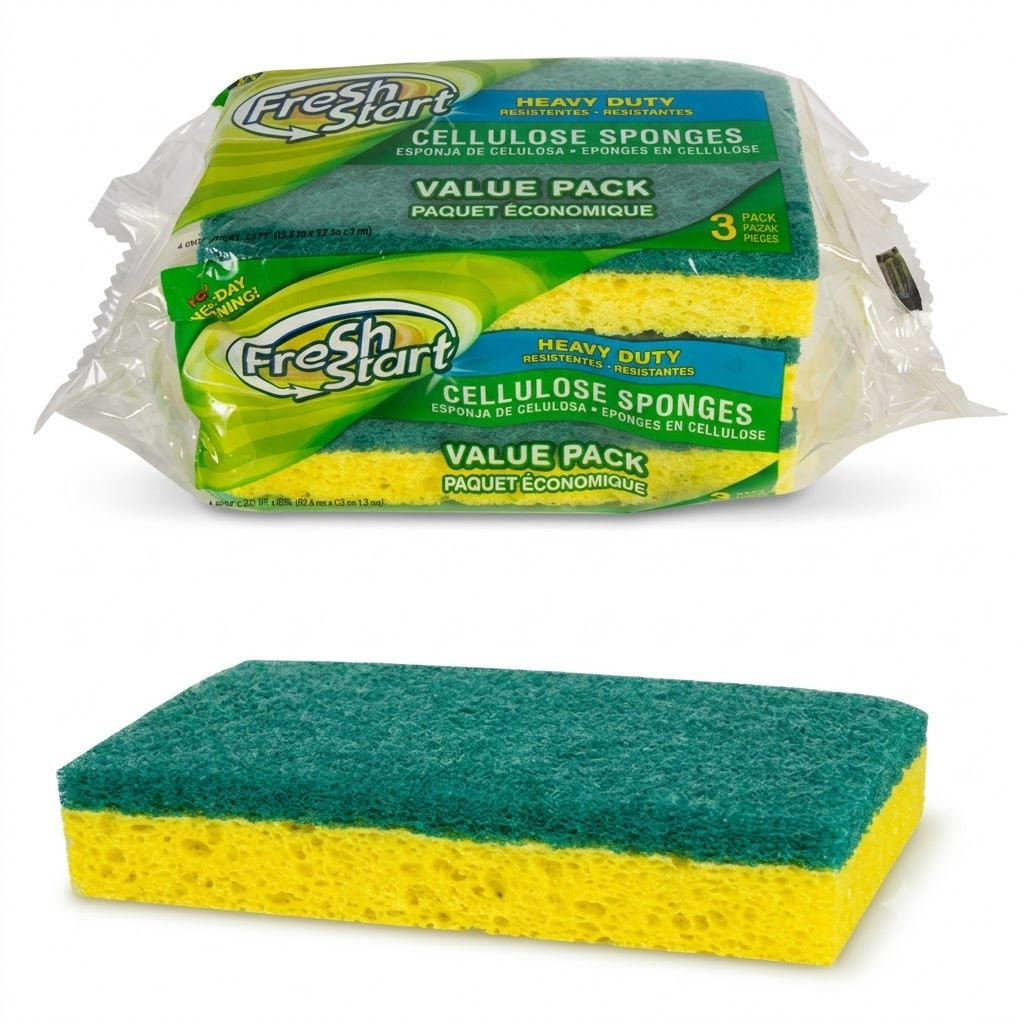 Fresh Start 3-Pack Heavy Duty Cellulose Sponges Dual Sided Scrub Pad