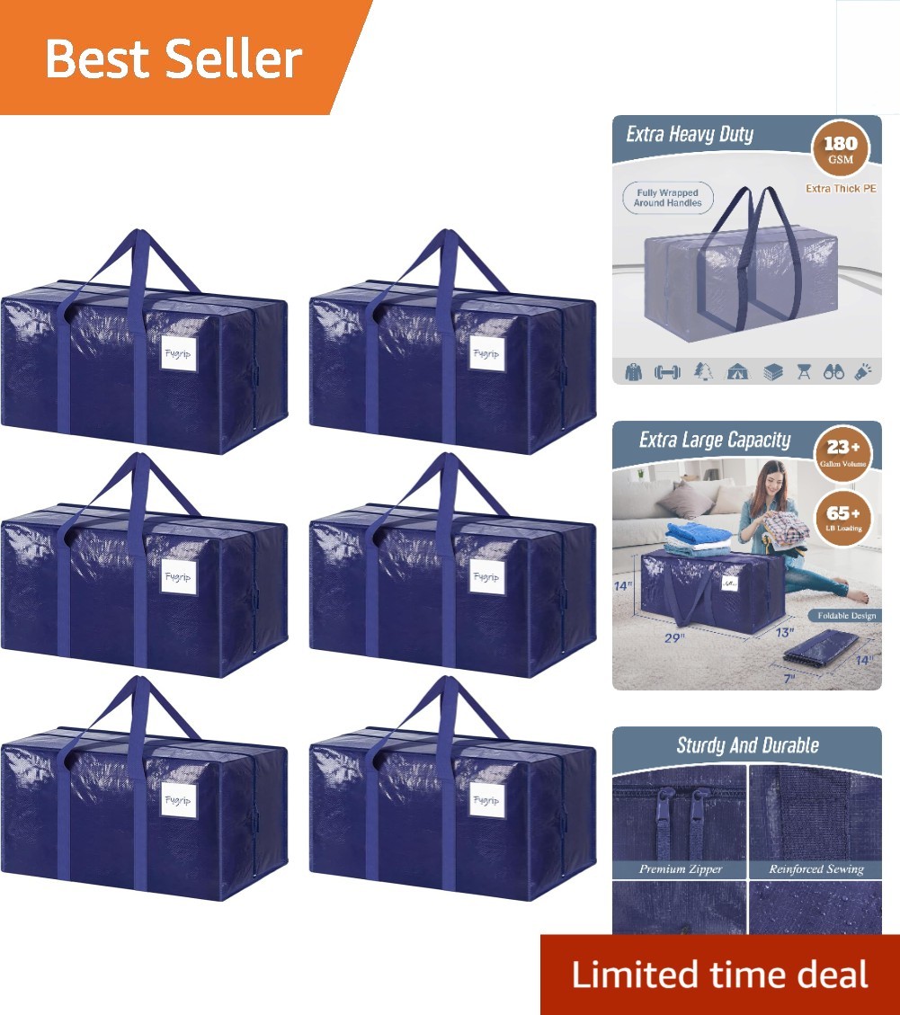 Water Resistant 6 Pack Extra Thick Moving Bags with Comfort Handles for Easy Use