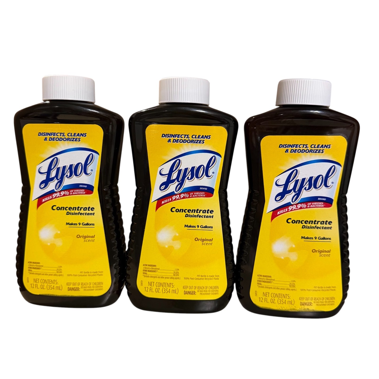 Lysol Concentrate Disinfectant Original Scent 12 oz Brown Bottle 3 PACK LOT