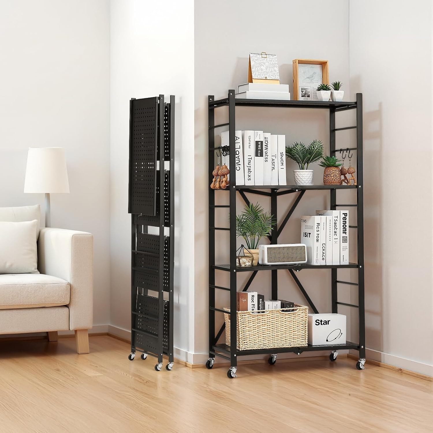 VEVOR 4-Tier Foldable Storage Shelf, 28W x 13D x 54H Inch Metal Rack Shelves