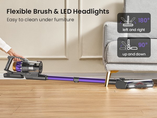 Cordless Vacuum Cleaner 65KPA 70Min Self-Standing Stick Pet Hair Hardwood Floor