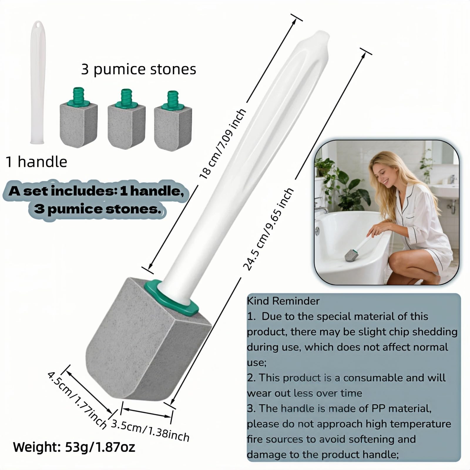 yayaboqu Pumice Stone Toilet Bowl Cleaner with Long Handle, 9.65 Inch, Includ…