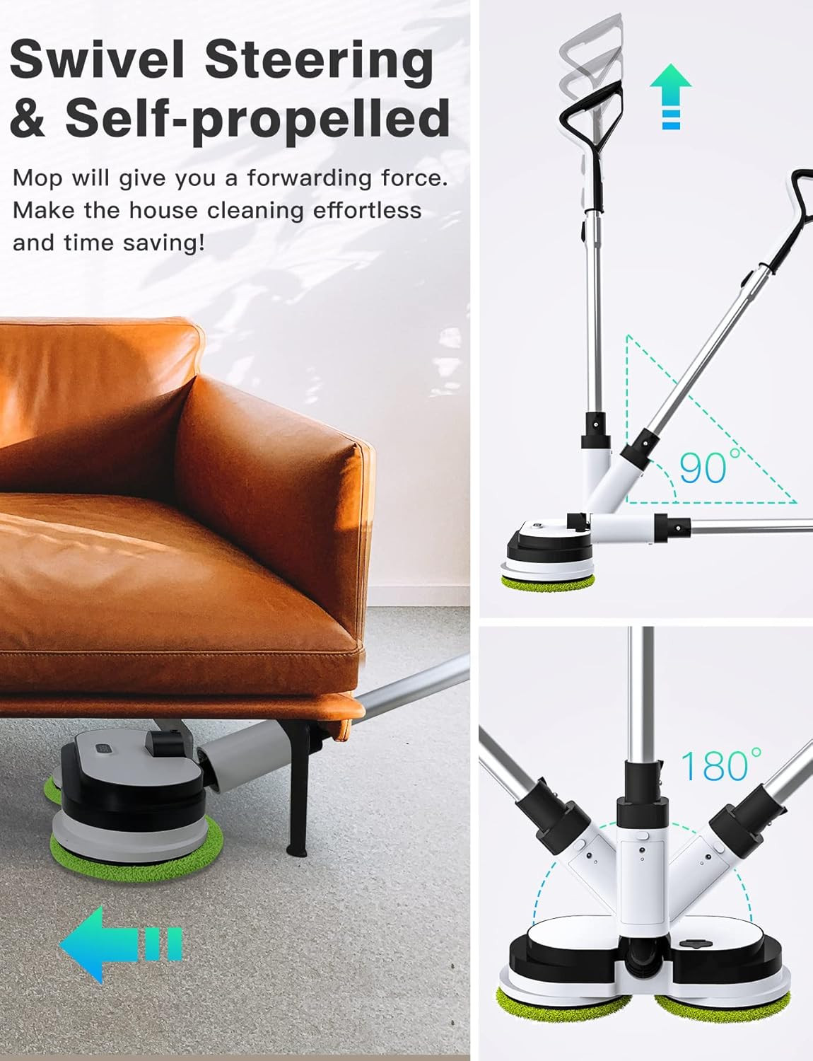 Cordless Electric Mop with LED Light, Water Sprayer & 60 Min Battery Life